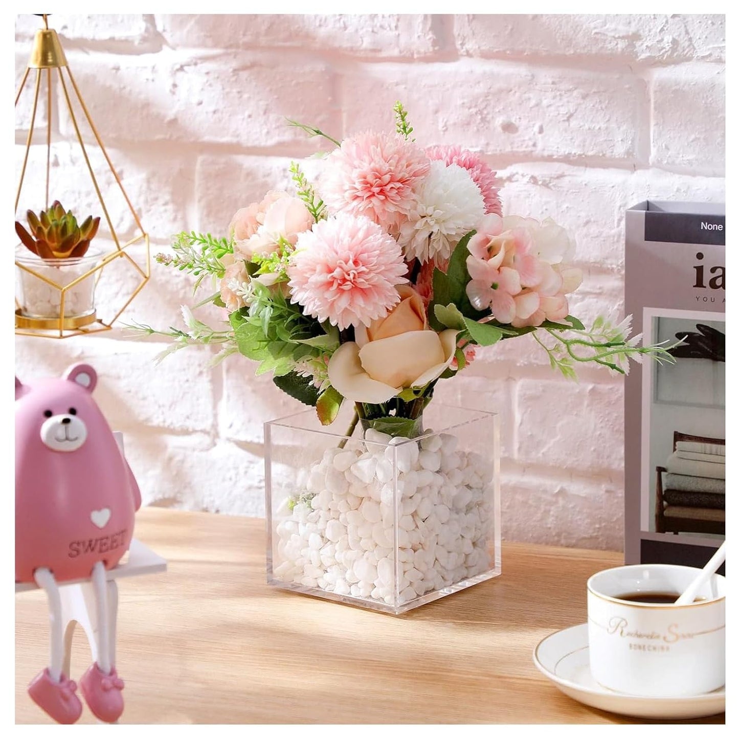 SPHINX Square Decorative Glass Vase for Flowers Live Plants Bamboo Money Plants Home Decor Office Living Room Table Decorations, Vases for Home Decor,Modern Glass Vase, Gift, VASE ONLY NO Flowers -