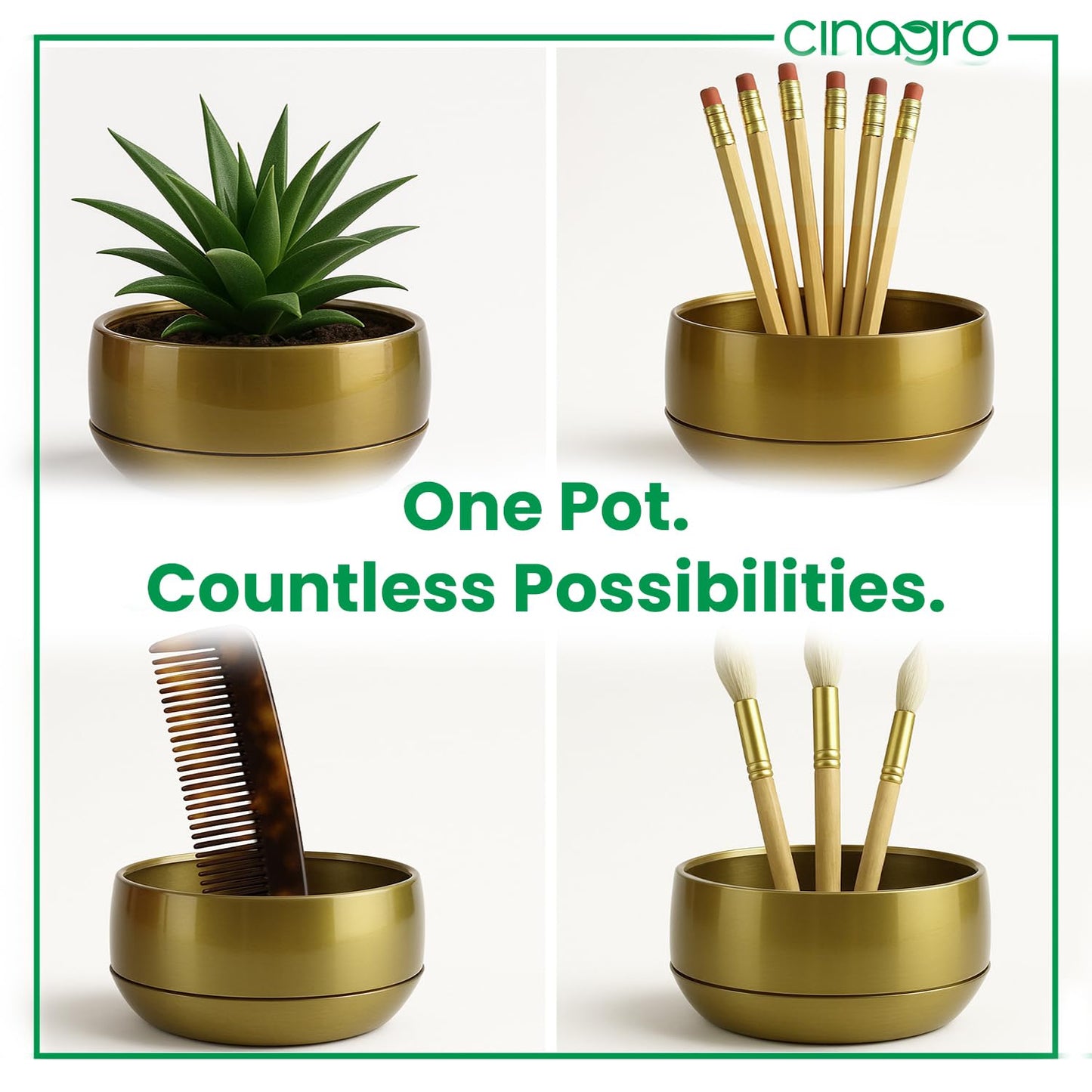 CINAGRO Metal Planter Pot for Indoor Plants, Round Decorative Flower Pot, Rust-Resistant, Modern Plant Holder for Home, Balcony, Office (13.97 x 7.62 cm, Pulse Nest - Gold)