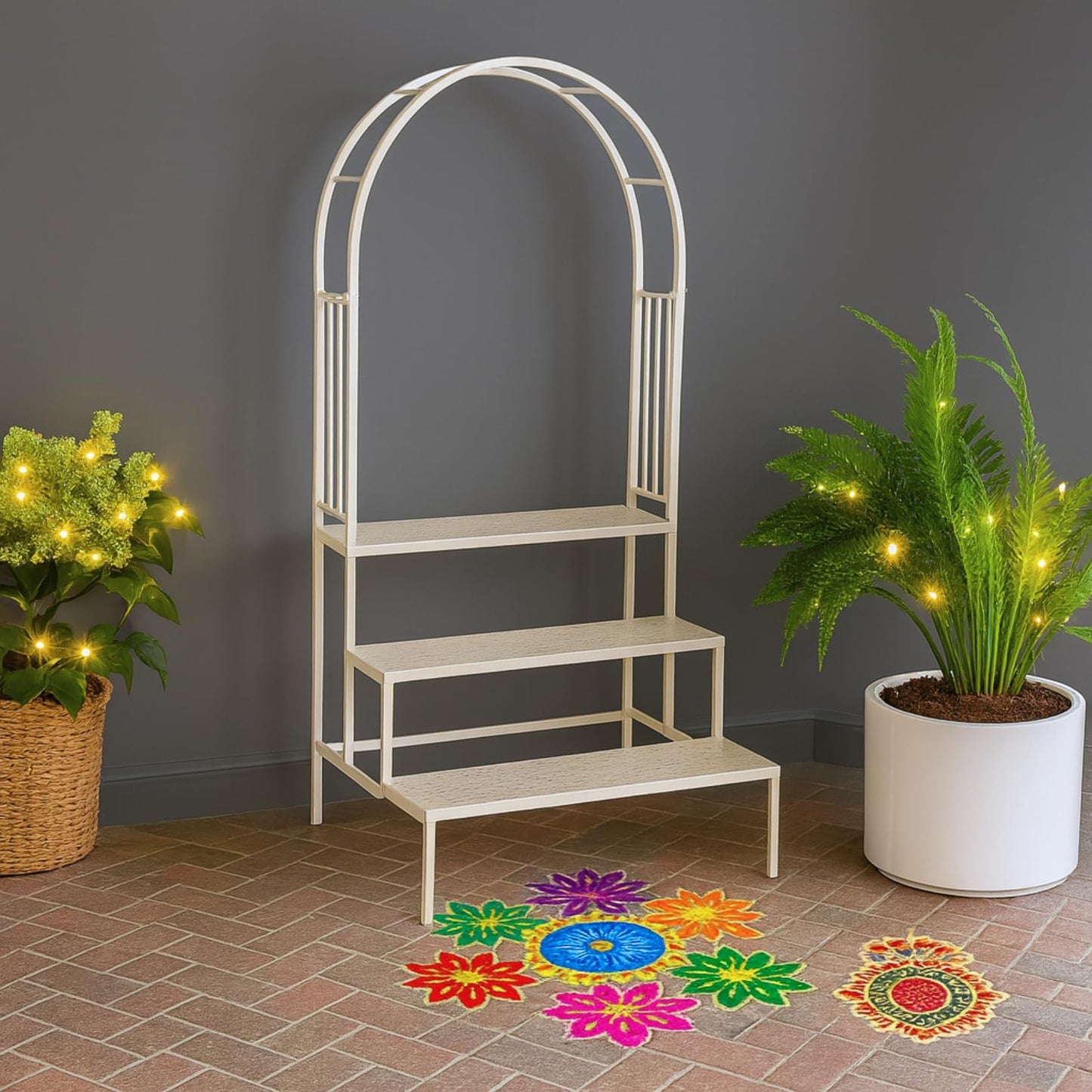 Plant Stands for Outdoor Balcony, Flower Pot Stand for Indoor Plants, Large Metal Planter Stand for Living Room, home decor, Indoor & Outdoor plants, 4 Tier, (White) - Seeds Ville