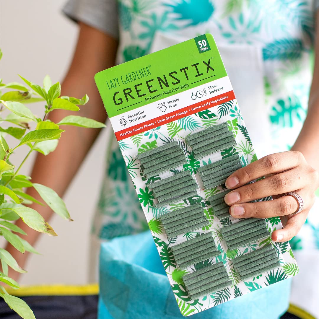 Lazy Gardener GreenStix Fertilizer Sticks | Plant Food for Indoor & Outdoor Home Garden Plants | Multi-Purpose Fertilizer Sticks, Natural Food for Plants (50 GreenStix) - Seeds Ville