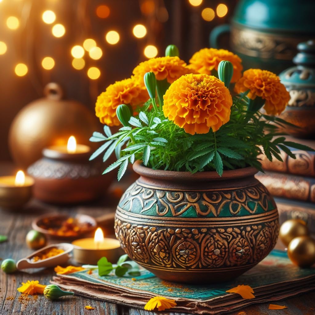 100+ Seeds- Hybrid Dwarf Marigold African Inca Flower Seeds For Home Garden- Heavy Bloomer Plant - Seeds Ville