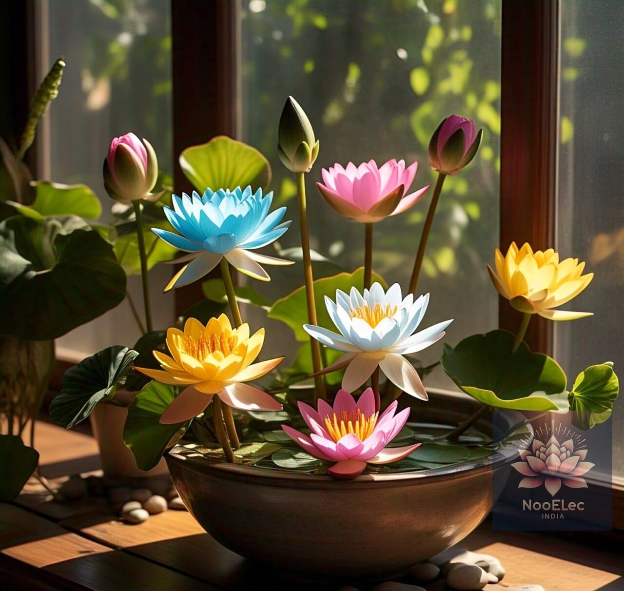 NooElec Seeds India 60 SEEDS- Rainbow Bowl Lotus Seeds, Mixed Colors, Indoor/Outdoor, Low Maintenance, Year-Round Bloom. - Seeds Ville
