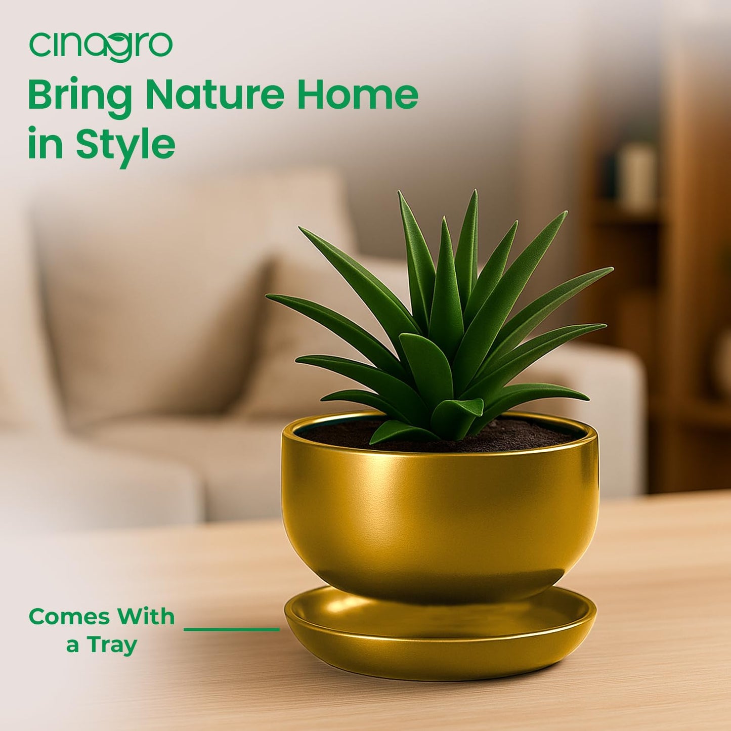 CINAGRO Metal Planter Pot for Indoor Plants, Round Decorative Flower Pot, Rust-Resistant, Modern Plant Holder for Home, Balcony, Office (13.97 x 7.62 cm, Pulse Nest - Gold)