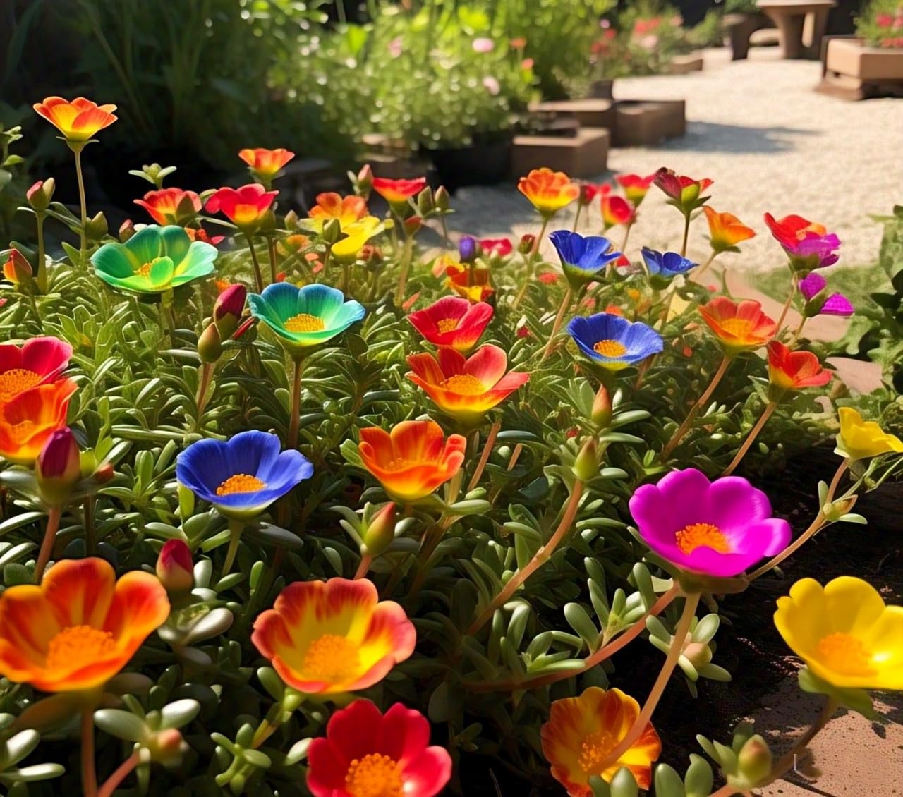 BlimBurn 100+ Seeds- Rainbow Portulaca Hybrid Flower Seeds Pack- Easy to Grow & Care, Grow All Year - Indoor/Outdoor - Seeds Ville