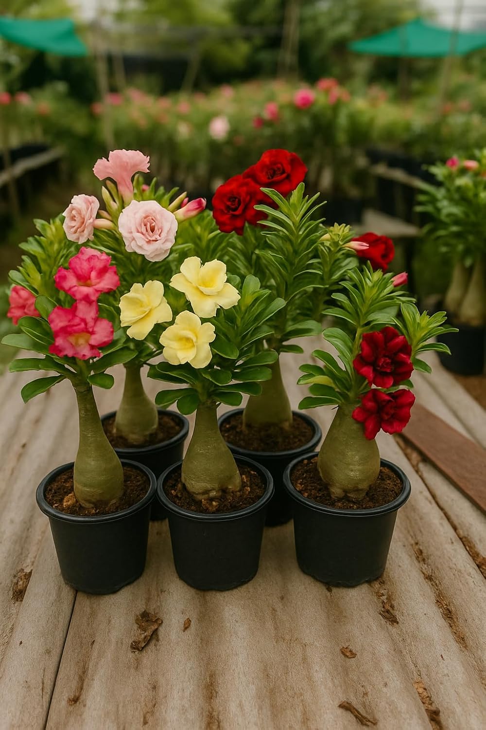 Exotic live Adenium Bonsai Plant combo without pot – Live Desert Rose for Home & Balcony. PACK of 5 five with different colour.
