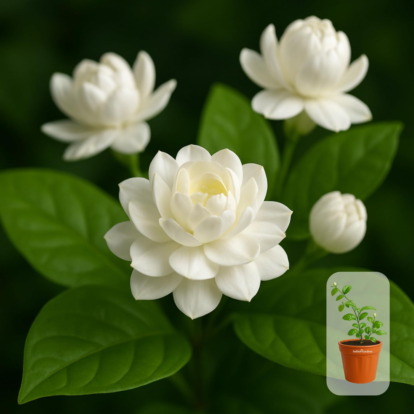 Indian Gardens - 5 Layer/Arabian Jasmine Jasmine live plant | Indoor & Outdoor Plant | sambac White | 4 inch (Min : 2)