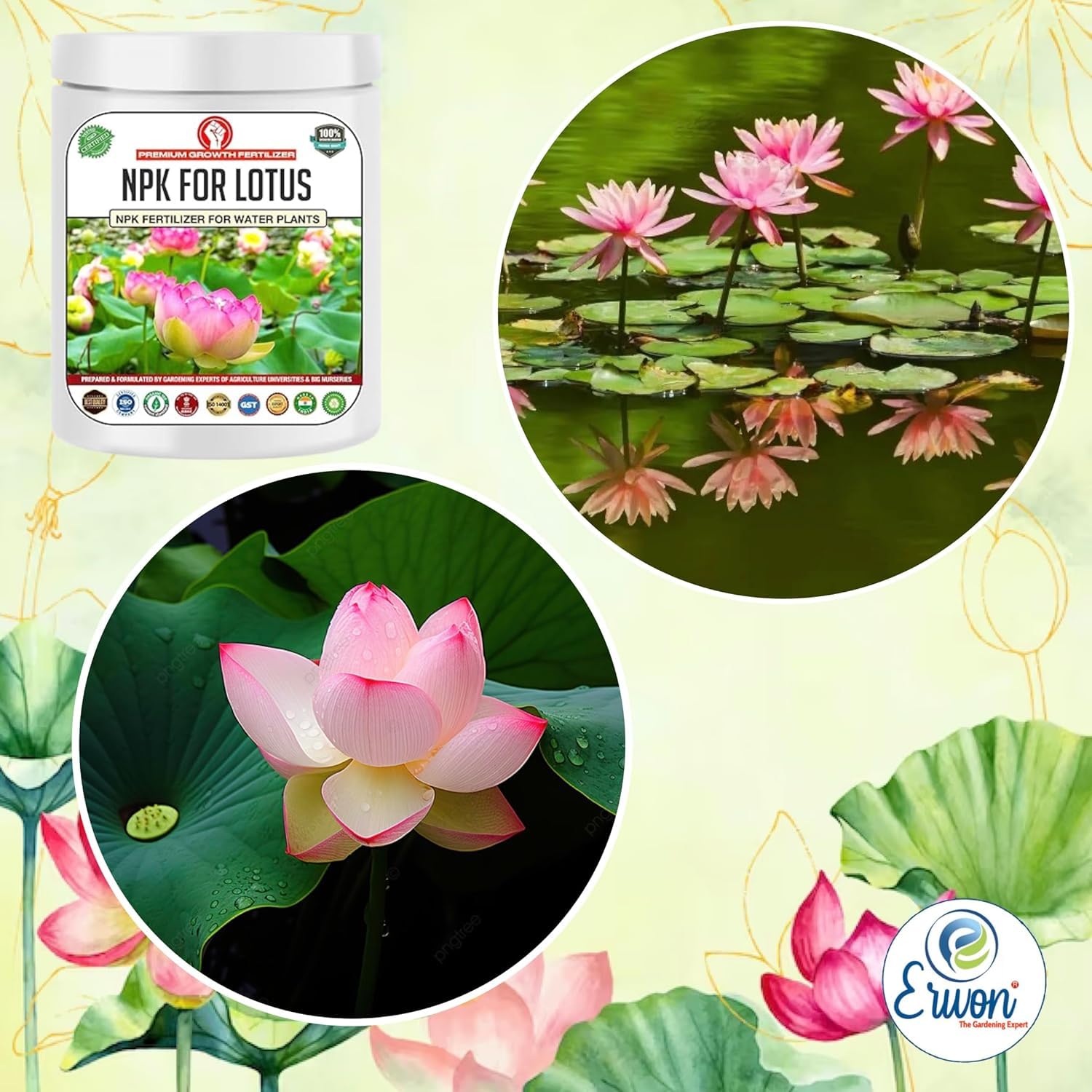 Erwon® NPK for Growth and Flowering of Water Lilies and Lotus plants in Water. (200 gm) - Seeds Ville