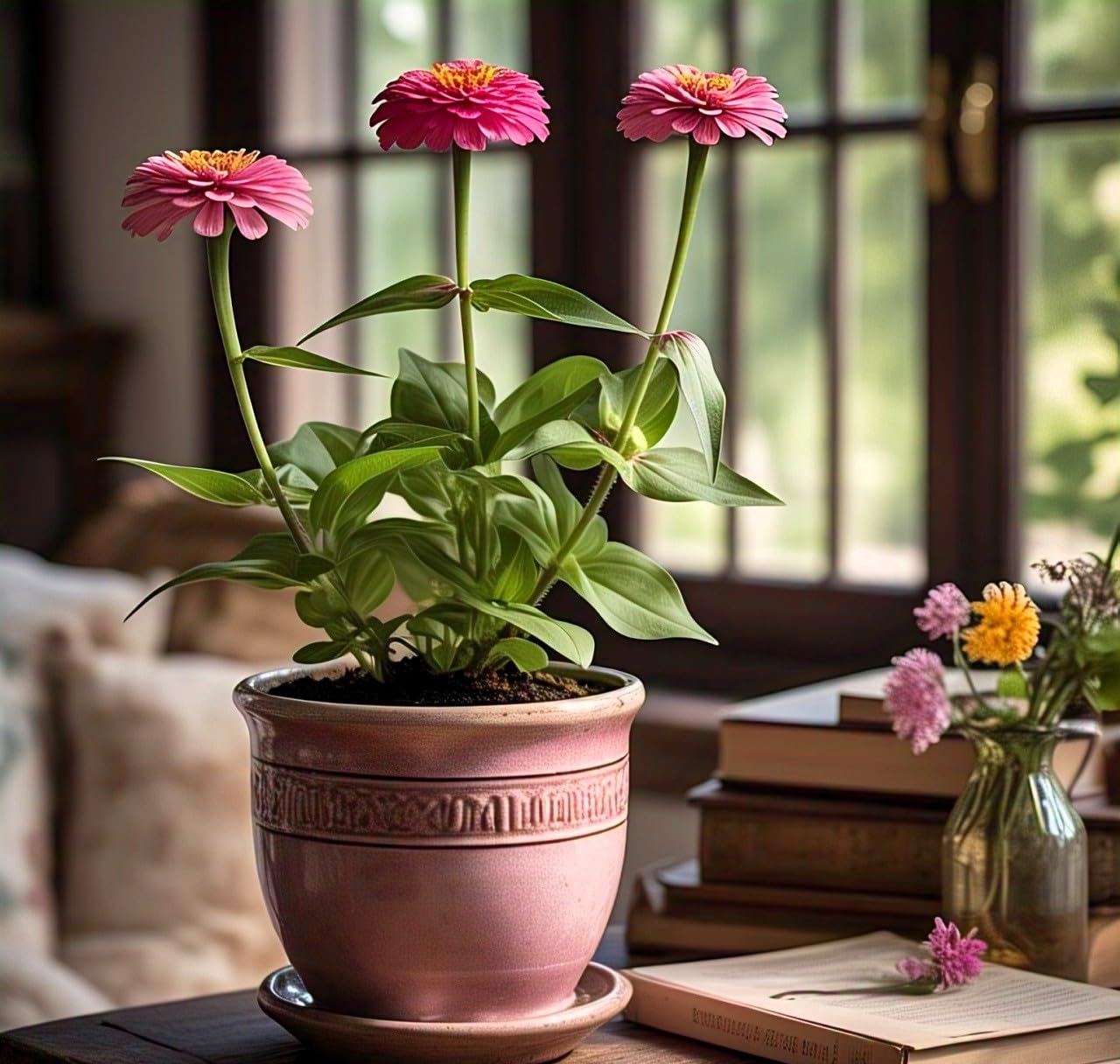 Earth Hopper 50+ SEEDS- Compact Zinnia Flower Hybrid Seeds- All Year Growing & Low Maintenance Plant Seeds (Pink) - Seeds Ville