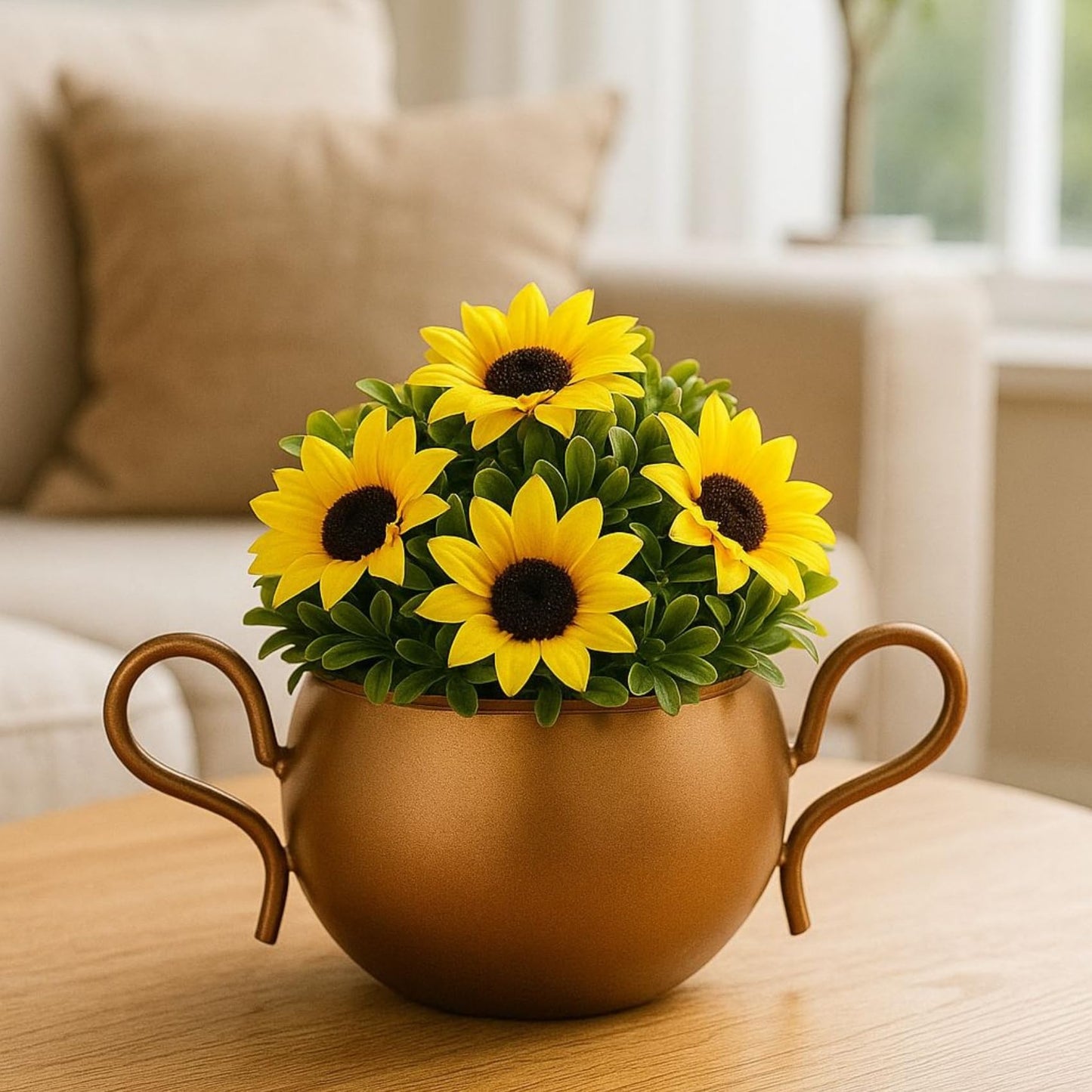 CINAGRO Metal Planter Pot for Indoor Plants, Round Decorative Flower Pot, Rust-Resistant, Modern Plant Holder for Home, Balcony, Office (13.97 x 7.62 cm, Pulse Nest - Gold)