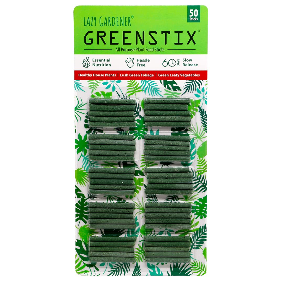 Lazy Gardener GreenStix Fertilizer Sticks | Plant Food for Indoor & Outdoor Home Garden Plants | Multi-Purpose Fertilizer Sticks, Natural Food for Plants (50 GreenStix) - Seeds Ville