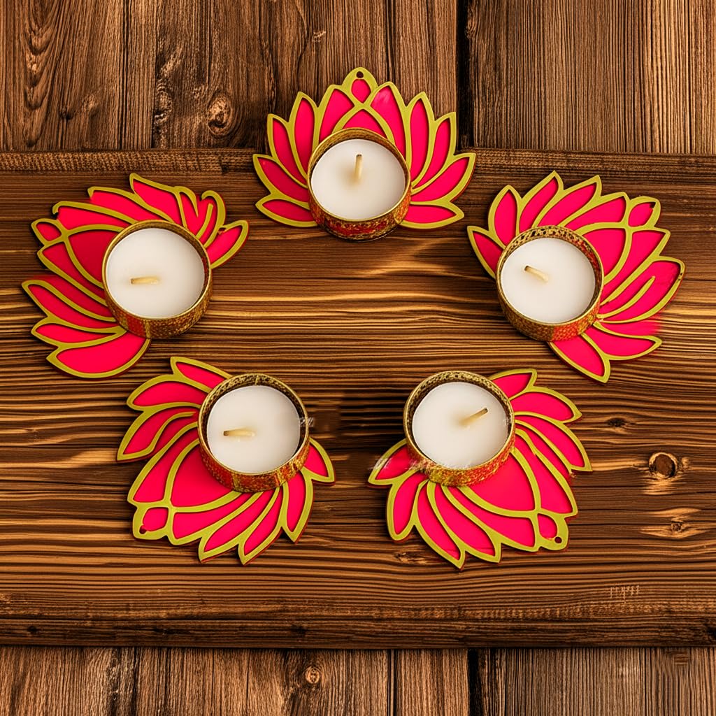 BlimBurn Rangoli Tealight for Diwali, Event Decoration, Home Decoration, Wedding and Religious Festival (Lotus Decor - 7 Pc) - Seeds Ville