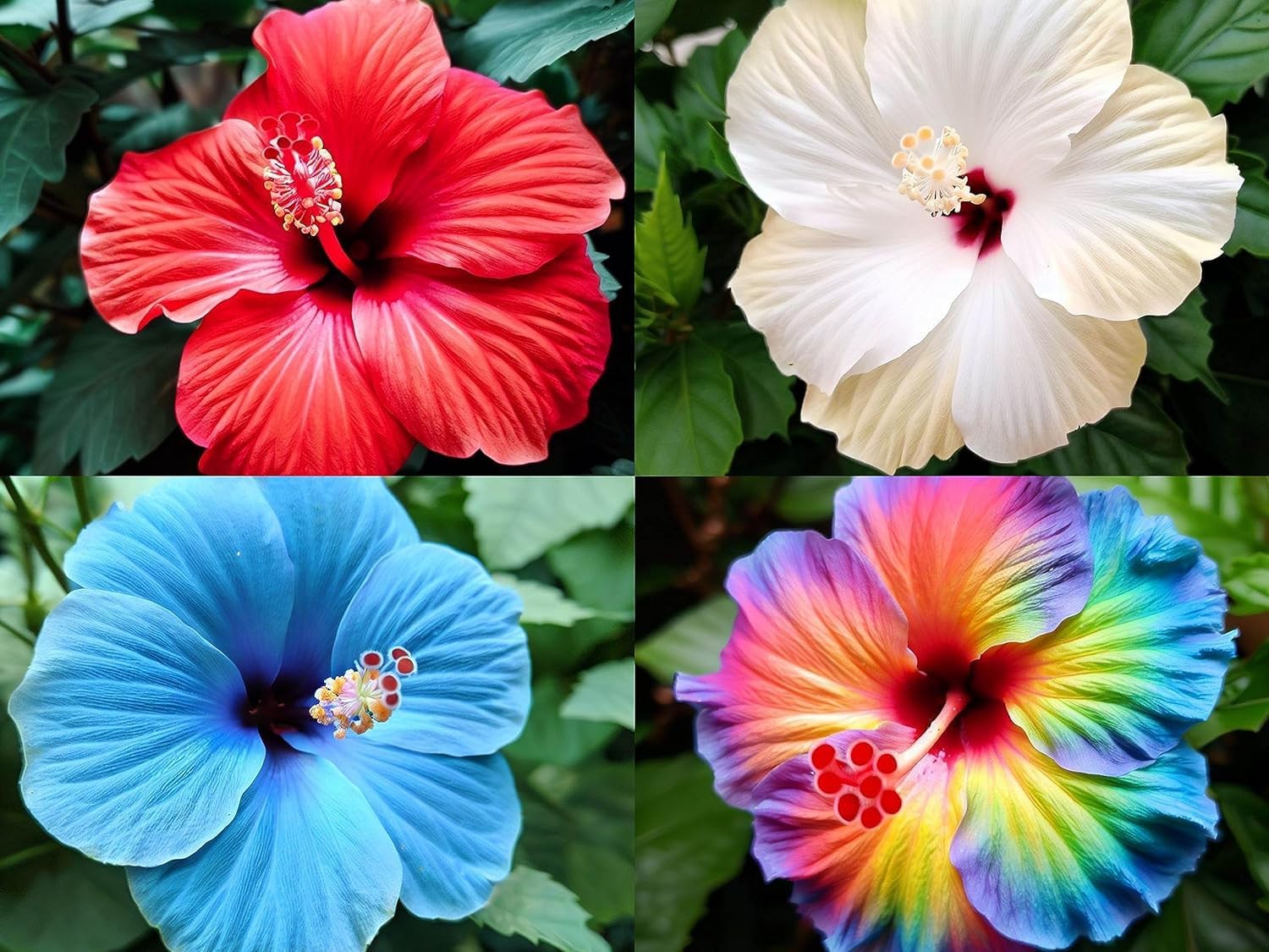 100+ Seeds- Mix Colour Hibiscus Exotic Flower Seeds For Home Garden - Grow YEAR Round - Blue, White, Rainbow, Red