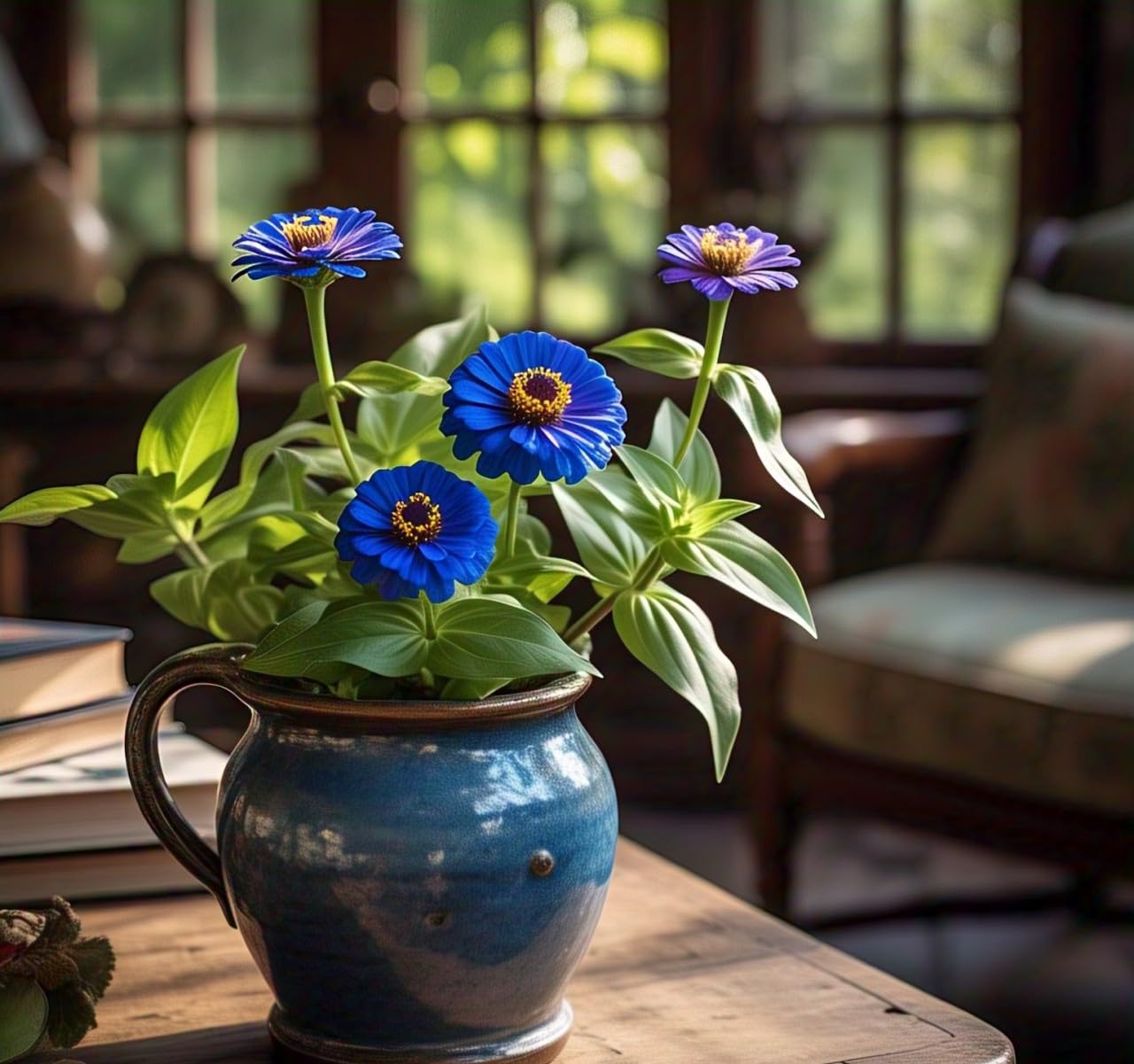 Earth Hopper 50+ SEEDS- Compact Zinnia Flower Hybrid Seeds- All Year Growing & Low Maintenance Plant Seeds (Dark Blue) - Seeds Ville