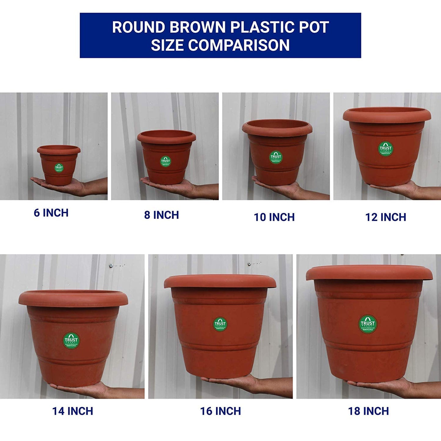 TrustBasket UV Treated Plastic Round Pot(6 Inches)-Set of 6 | Heavy Duty Highly Durable Plant Container Gamla for Indoor Home Decor & Outdoor Balcony Garden