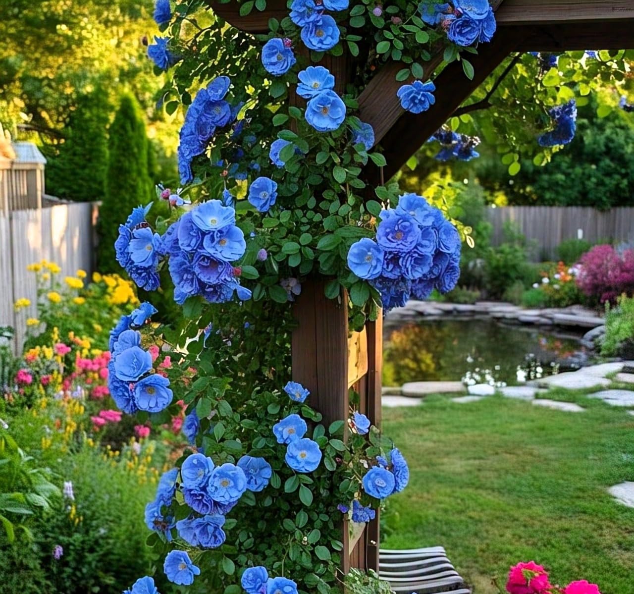 200+ SEEDS- Climbing Rose Flower Seeds Pack - Hybrid, Year-Round Blooms, Minimal Care (BLUE) - Seeds Ville
