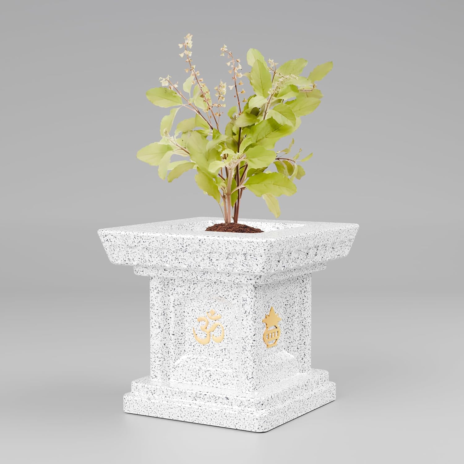 YUCCABE ITALIA FOXB 12 Inches Tulsi Planter Stylish German Polymer Tulsi Planters Pot Suitable for Outdoor and Indoor Use Marbel White