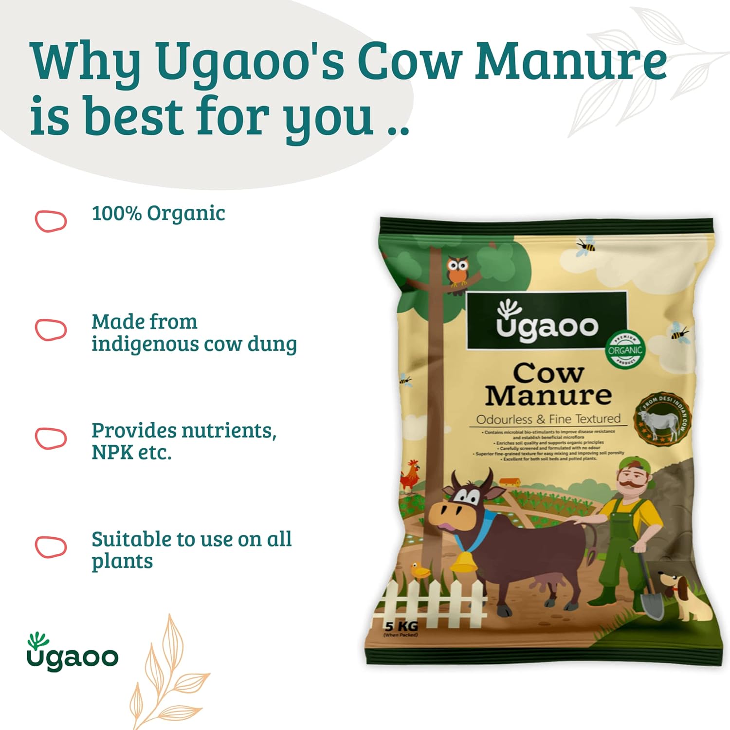 Ugaoo Cow Dung Manure Fertilizers for Plants & Home Gardening - 20 kg