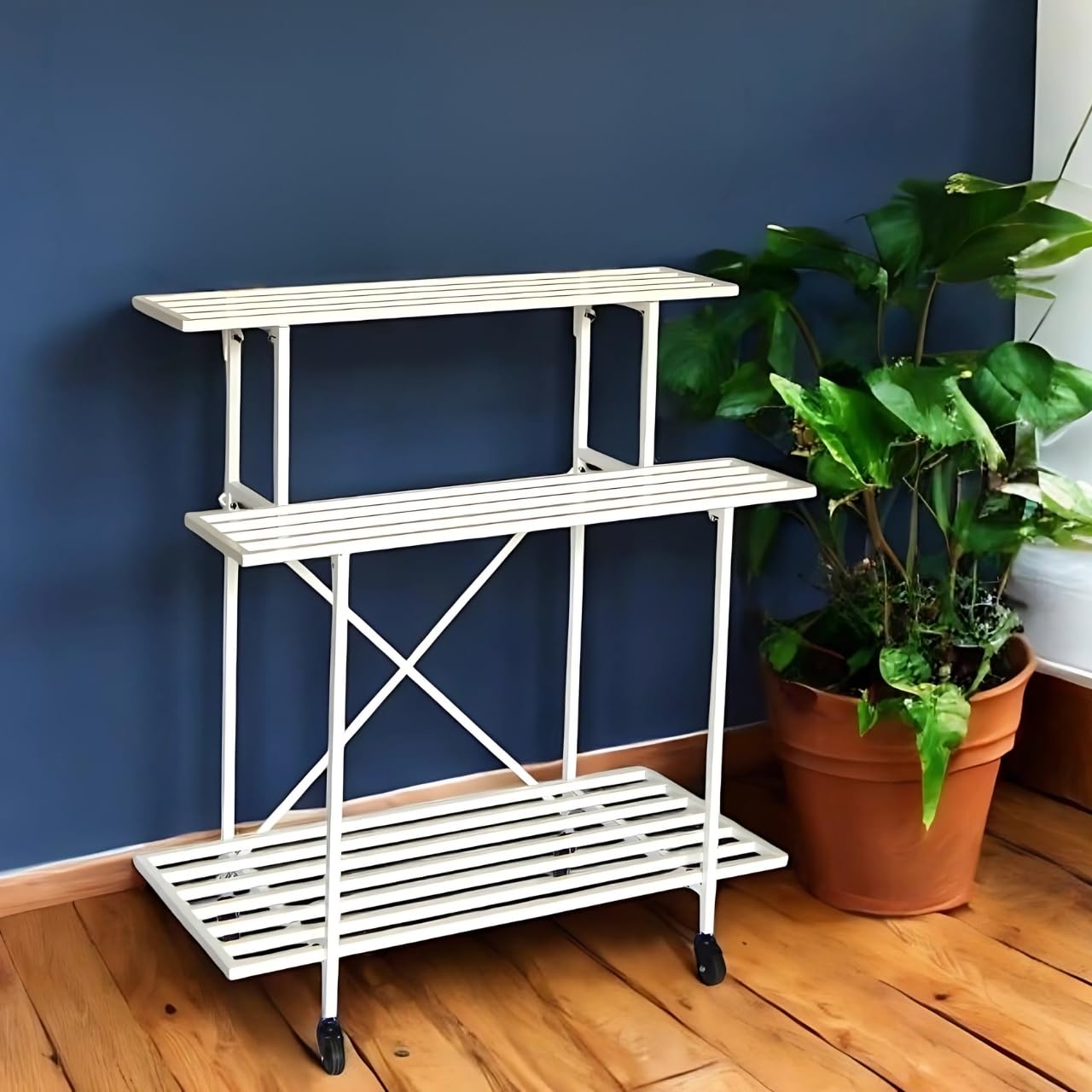 Plant Stands for Outdoor Balcony, Flower Pot Stand for Indoor Plants, Large Metal Planter Stand for Living Room, home decor, Indoor & Outdoor plants, 4 Tier, (White) - Seeds Ville
