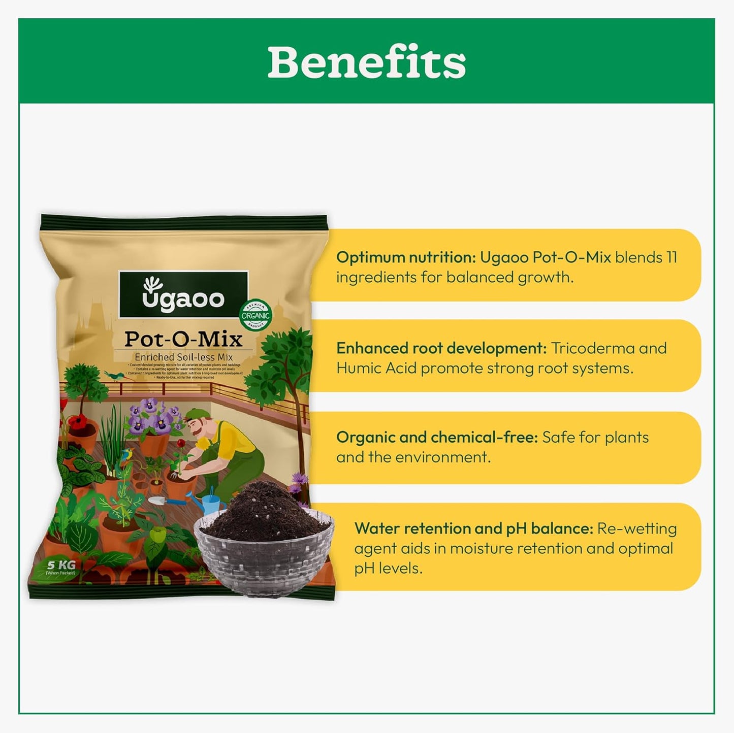 Ugaoo Pot-O-Mix Potting Soil with Fertilizer for Home Garden Plants - 5 kg