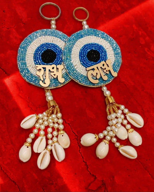 BlimBurn Shubh Labh Wall Decoration Hanging Ornament, Set of Blue Door Hangings & Toran, for Home Decor, Main Door, Diwali & Other Indian Festivals. (Pack of 3) - Seeds Ville