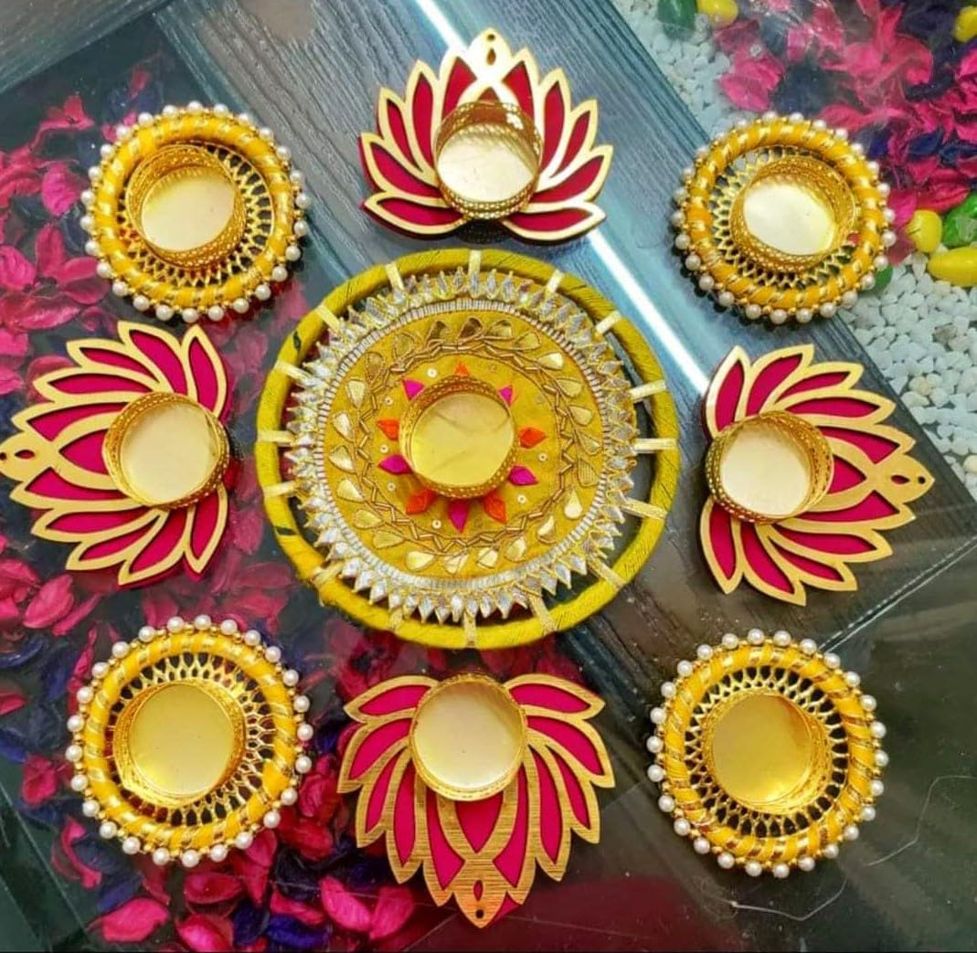 Home Decor Candle Holder Set for Diwali, Festival Home Decoration - Lotus - Tealight Candle Holder Rangoli Set - Seeds Ville