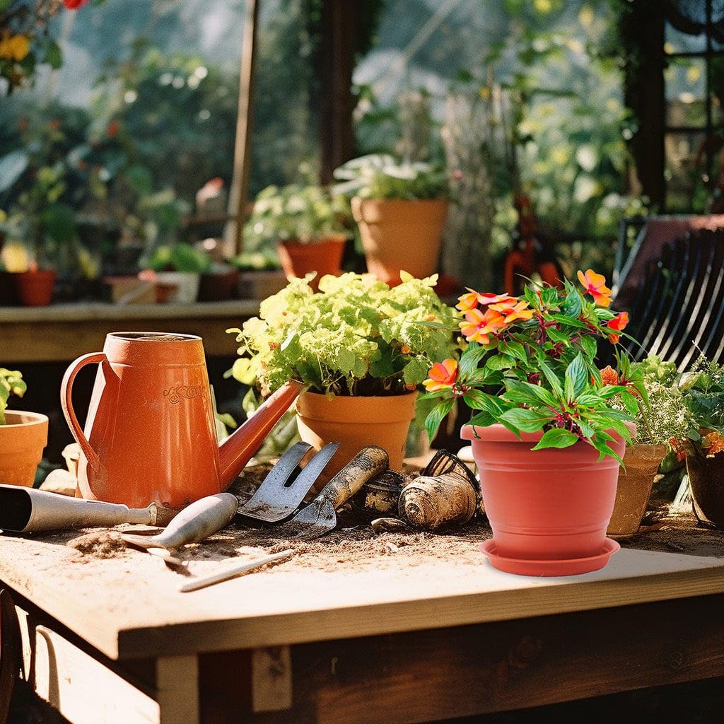 TrustBasket Terracotta pots with Bottom Plates - 3 Pcs (6 inch) | Gamla for Plants with Saucer | Pots and planters with Tray | Garden pots & Bottom Plates