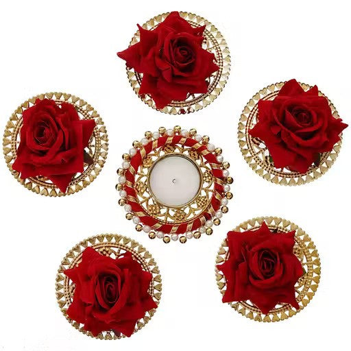 Rose Tealight Candle Rangoli Set of 6 Pcs- Diwali, Navratri, Indian Festival Home, Office Decoration - Seeds Ville