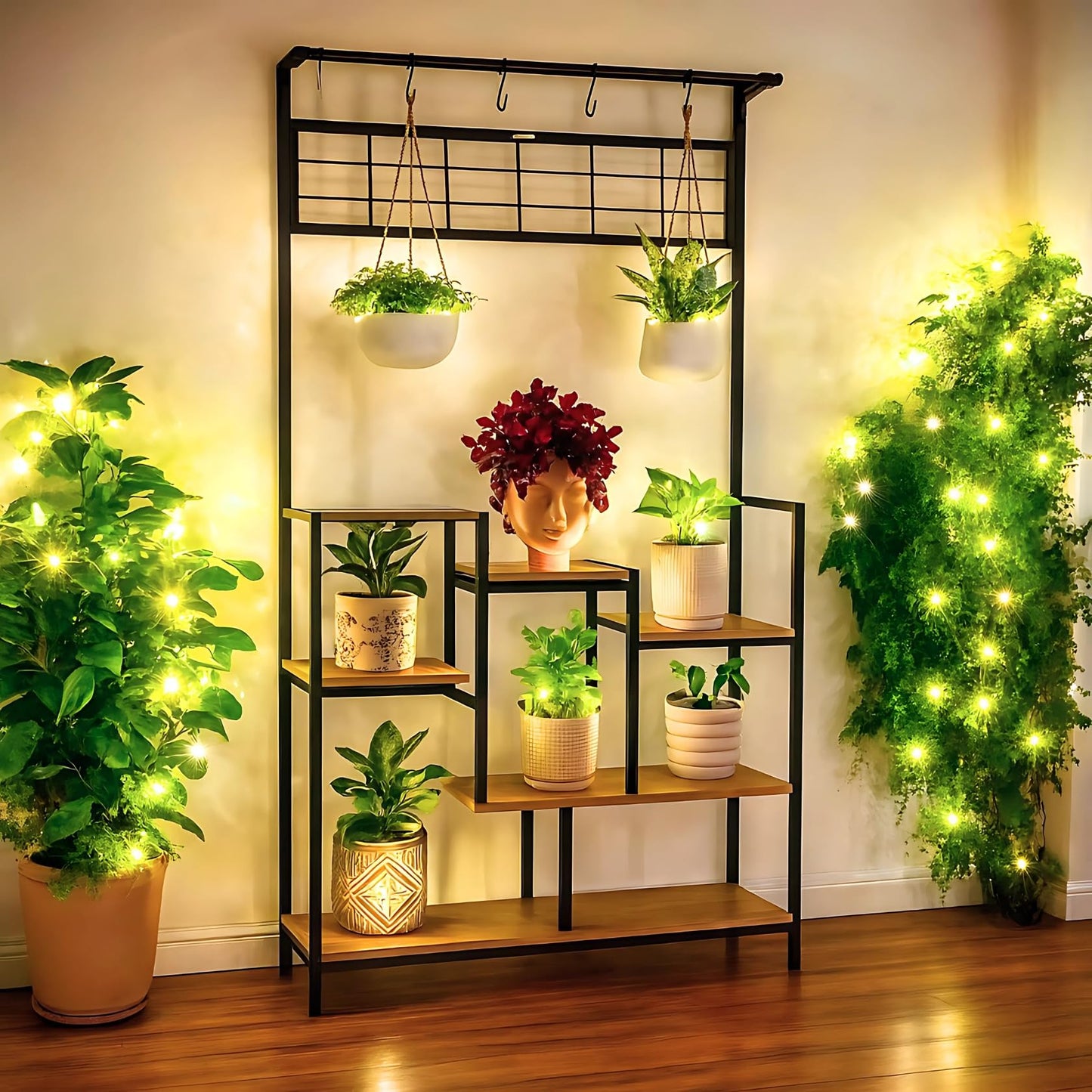 Plant Stands for Outdoor Balcony, Flower Pot Stand for Indoor Plants, Large Metal Planter Stand for Living Room, home decor, Indoor & Outdoor plants, 4 Tier, (White) - Seeds Ville