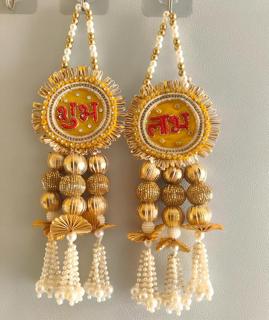 Shubh Labha Wall-Door Hanging Latkan Festival Home Decoration- Hand Crafted- Elegant Shubh Labh Pair - Seeds Ville