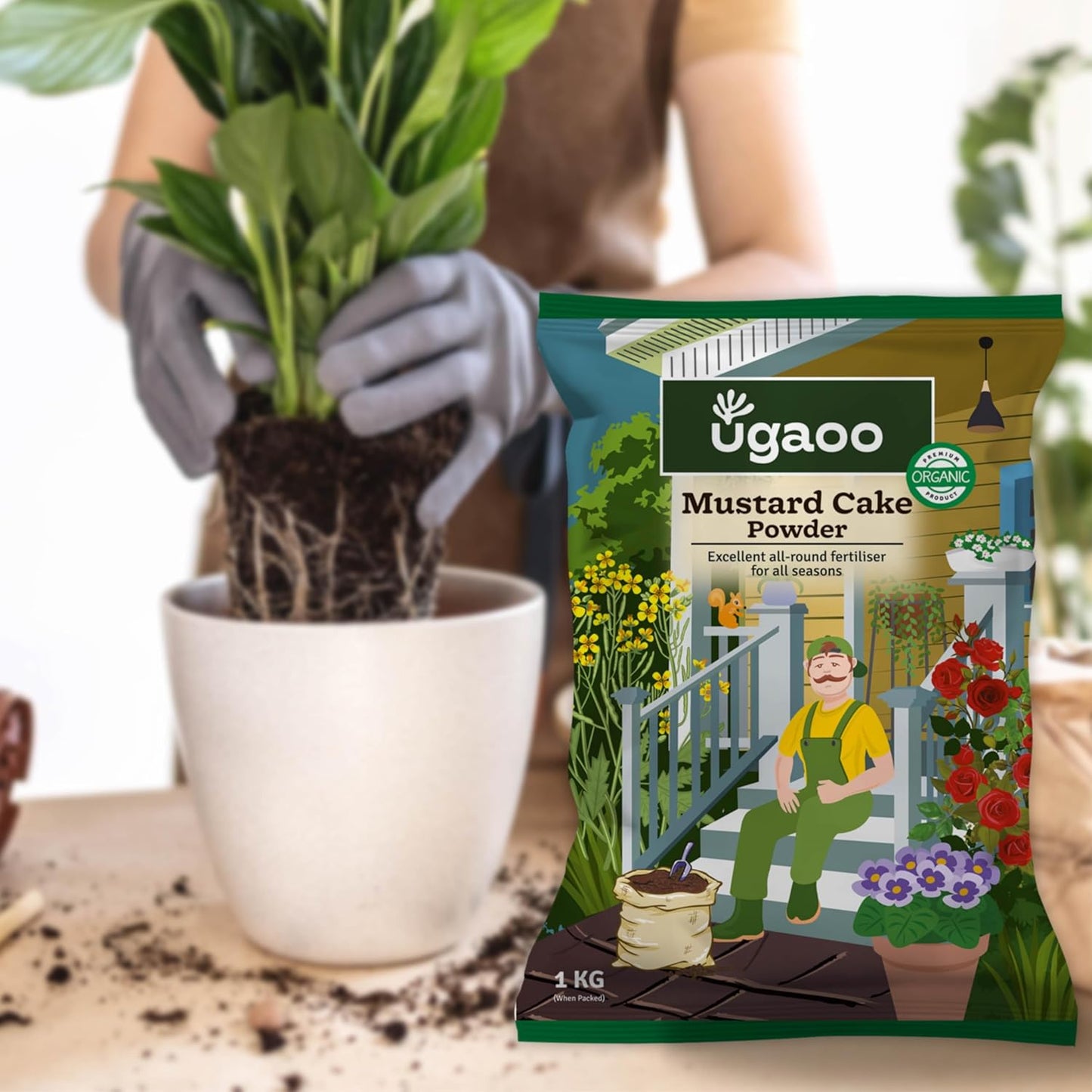 UGAOO Mustard Oil Cake Powder for Healthy Plants And Soil - 1 Kg