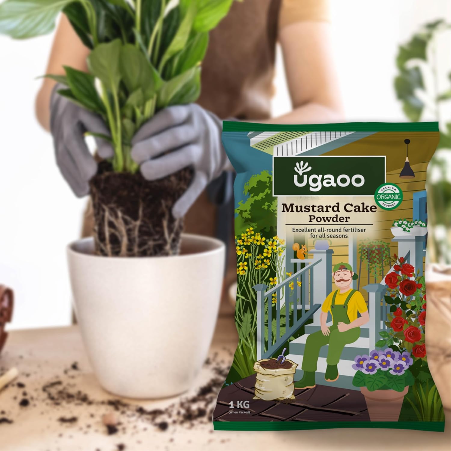 UGAOO Mustard Oil Cake Powder for Healthy Plants And Soil - 1 Kg