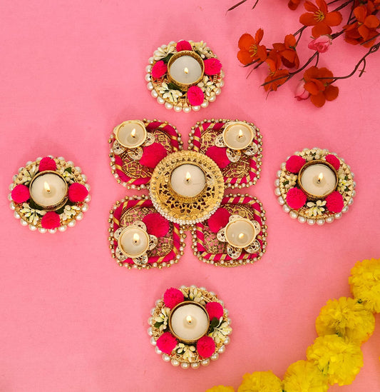 Urban Turtle Artificial Rangoli Mat Tea Light Holder for Diwali & Home Decoration, Festive Decoration Home Decor Multicolor - Seeds Ville