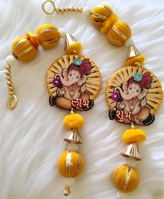 Ganesha Shubh Labh Door Hanging Wooden toran Side Door toran for Main Door Traditional bandarwal for Home Door Diwali Decor Hangings Diwali Navratri Dashahra Decoration - Seeds Ville