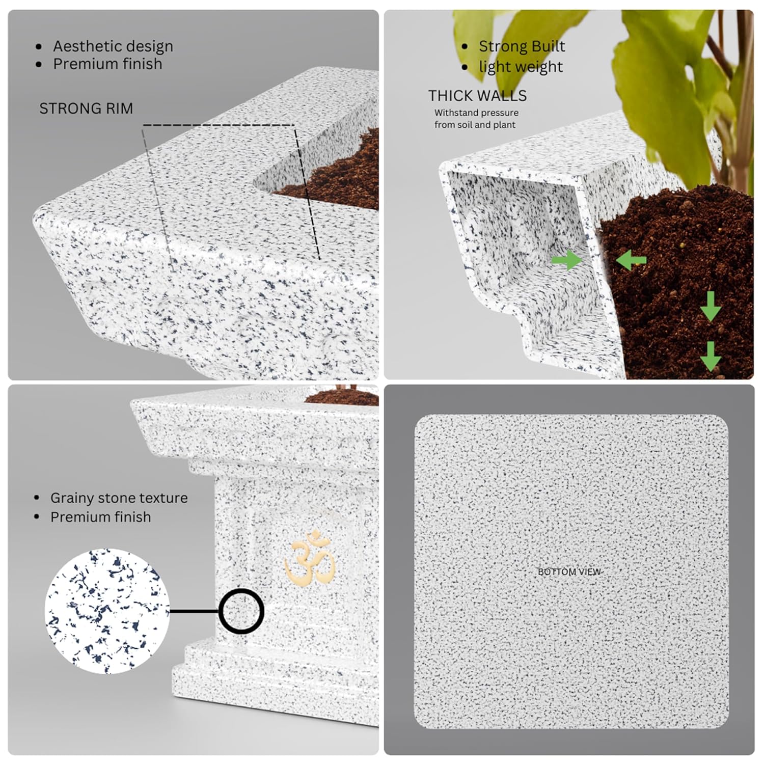 YUCCABE ITALIA FOXB 12 Inches Tulsi Planter Stylish German Polymer Tulsi Planters Pot Suitable for Outdoor and Indoor Use Marbel White