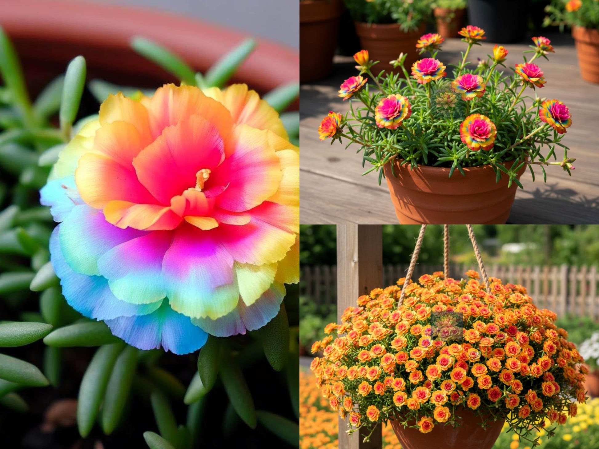 Rare Rainbow Portulaca Flower Cuttings - Mixed Multi-Color Moss Rose (Live Cuttings, Easy Care, Blooms Year-Round) (RAINBOW PORTULACA (MOSS ROSE), 5, count)
