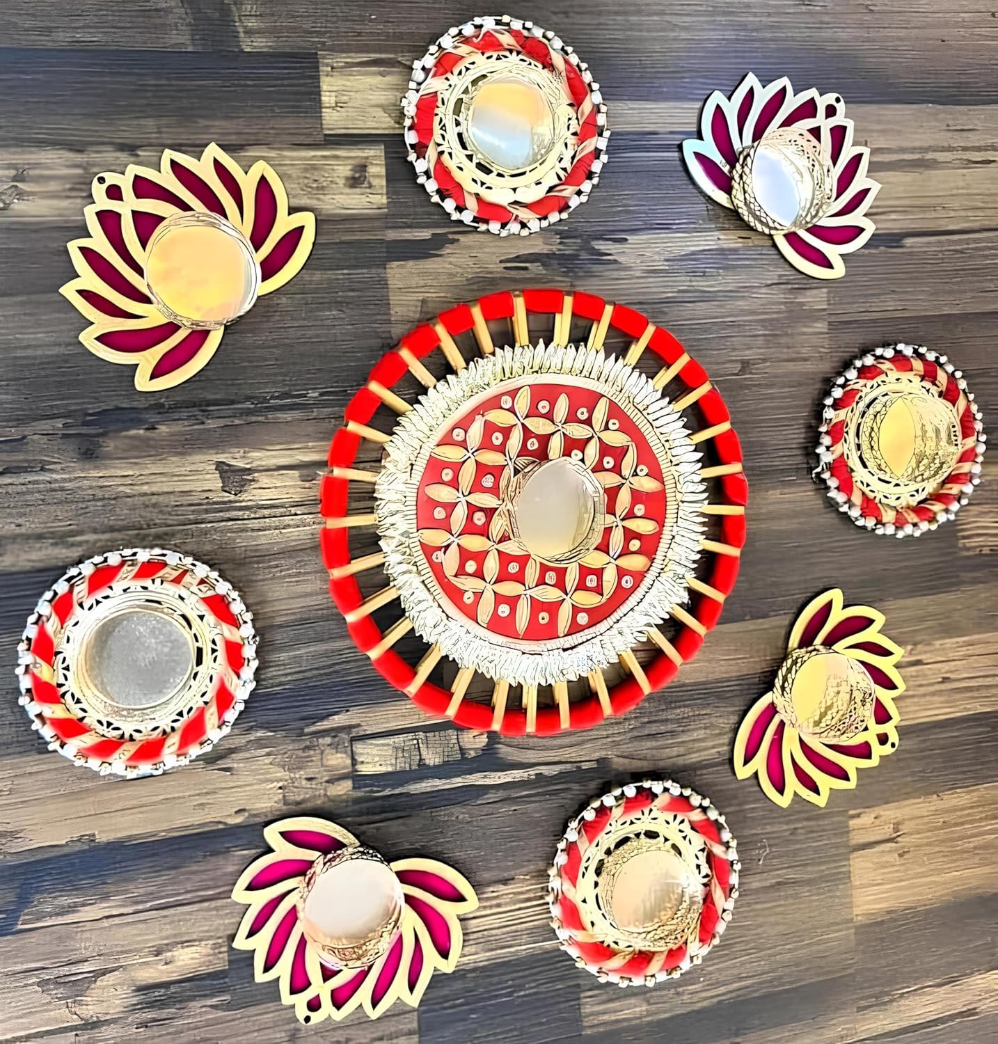 Tealight Candle Diya Holder Rangoli Set for Diwali, Navratri, Festival Home Decor - Seeds Ville