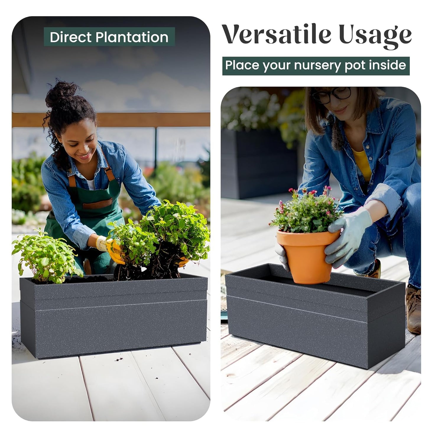 YUCCABE ITALIA FOXB GT 24 INCH Rectangle Pots for Plants Highly Durable Polymers Lightweight Indoor Outdoor Flower Pot Gamla Tree Planter Container Planters for Living Room, Balcony Garden