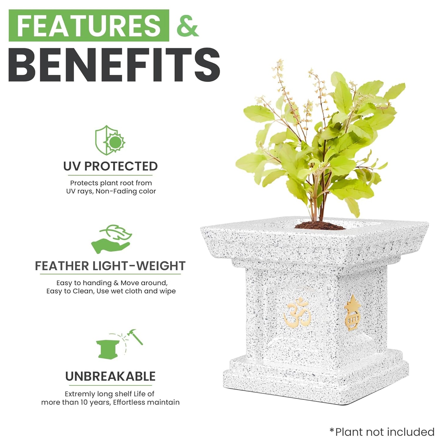 YUCCABE ITALIA FOXB 12 Inches Tulsi Planter Stylish German Polymer Tulsi Planters Pot Suitable for Outdoor and Indoor Use Marbel White