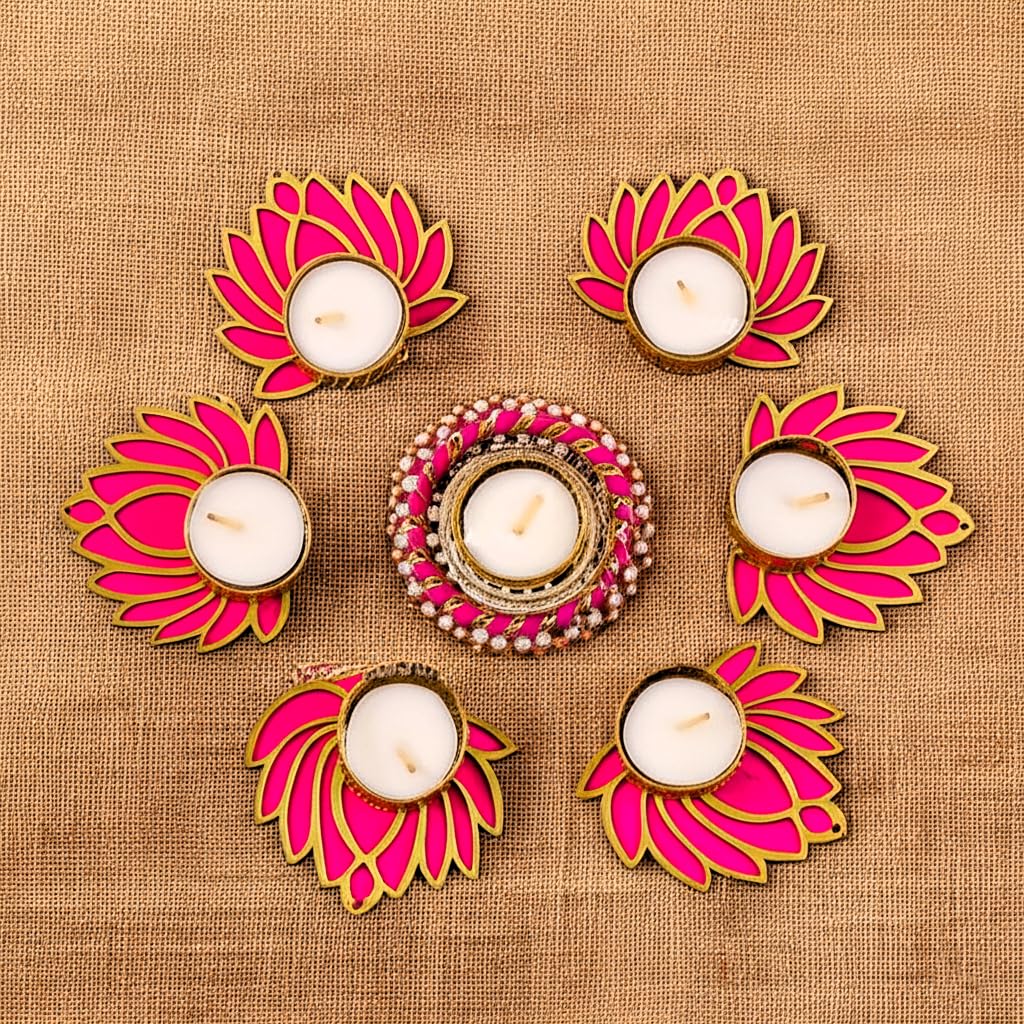 BlimBurn Rangoli Tealight for Diwali, Event Decoration, Home Decoration, Wedding and Religious Festival (Lotus Decor - 7 Pc) - Seeds Ville