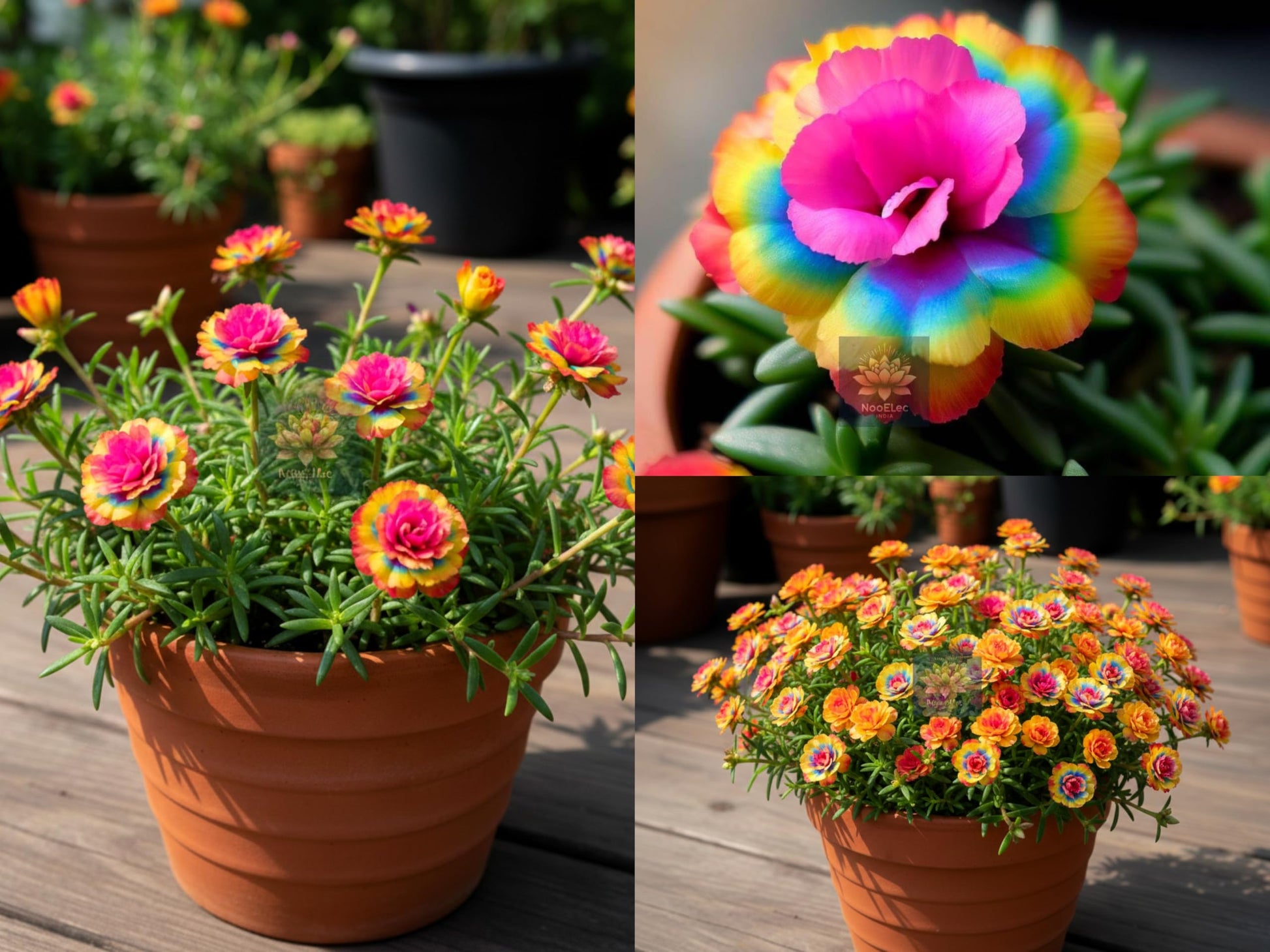 Rainbow Portulaca Hybrid Live Cuttings - Fast Growing Moss Rose Plant Stems - Low Maintenance, All-Season Flowering for Pots, Hanging Baskets & Home Garden (10 CUTTINGS)
