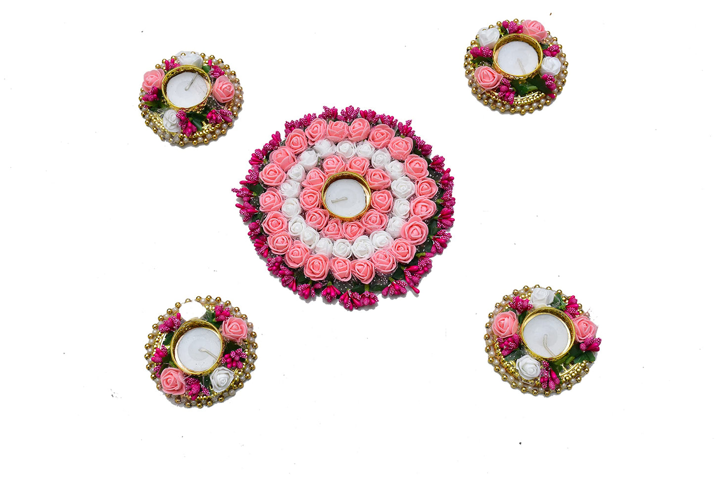 Urban Turtle® Beautiful Flower Diya Rangoli Mat for Diwali Decoration | Home Decor Items | Festive Season (Pink) - Seeds Ville