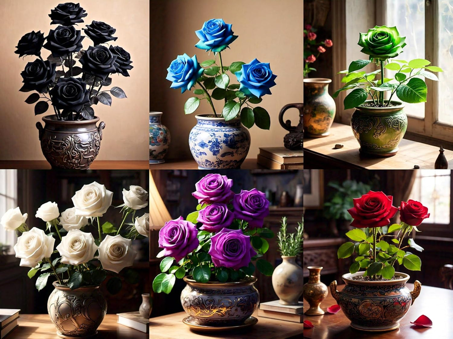 Earth Hopper 120+ SEEDS- HYBRID Rose Gulab Flower Seeds For Planting Home Garden (White, Green, Black, Purple, Blue, Red) 20+ Seeds Each - Seeds Ville