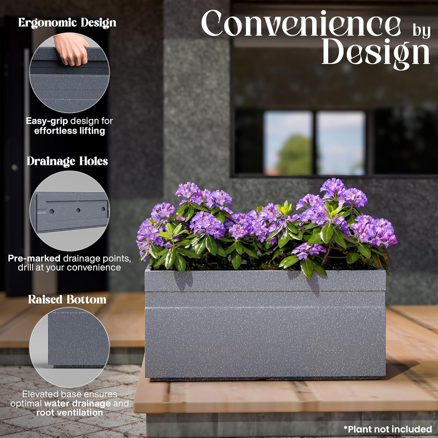 YUCCABE ITALIA FOXB GT 24 INCH Rectangle Pots for Plants Highly Durable Polymers Lightweight Indoor Outdoor Flower Pot Gamla Tree Planter Container Planters for Living Room, Balcony Garden