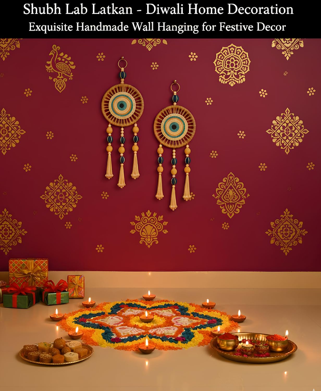 Earth Hopper Large Evil Eye Wall Decor Hanging (Set of 2) - Handmade Jute & Cotton Nazar Boncuk for Positive Energy | Vastu & Feng Shui Item for Home & Office - Seeds Ville