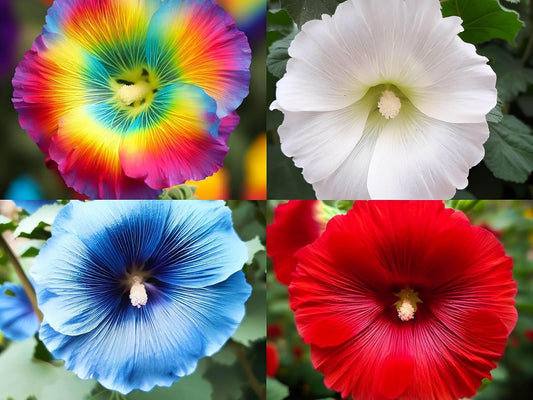 50 Seeds- Exotic Hollyhock Mix Flower Seeds For Gardening - White, Red, Blue, Rainbow - HYBRID SEEDS - Seeds Ville