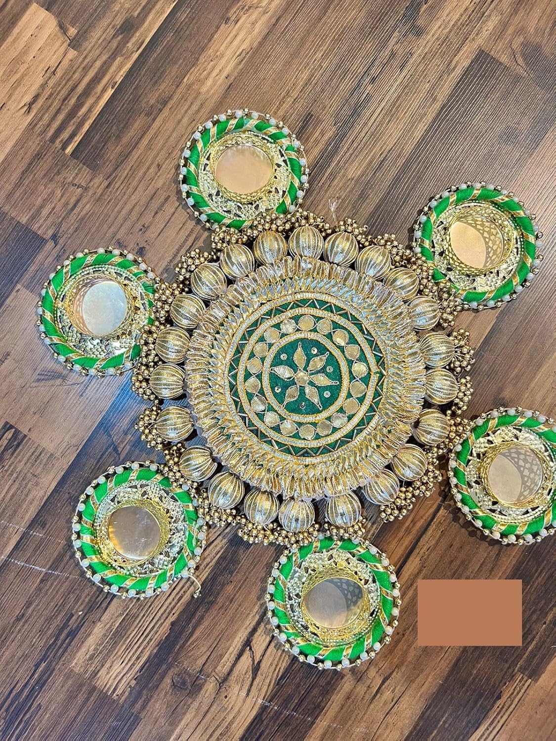 Urban Turtle Handmade Designer Rangoli Mat Tealight Candle Holder Chudi Diya | Traditional Coloueful Deepak Diya Tea Light Candle Stand for Home Decoration, Diwali, New Year Gifting (Green, Pack of 6) - Seeds Ville