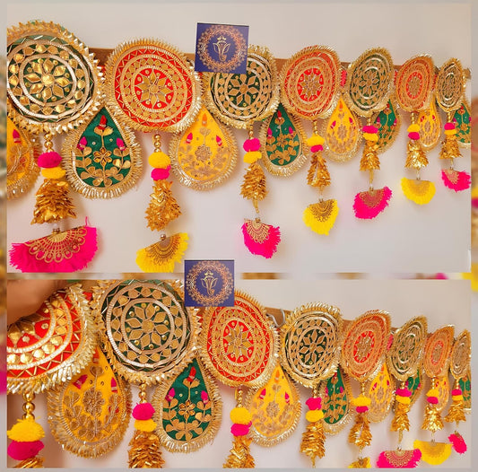 Beautiful Decorative Gotta Patti Jari Toran for Diwali, Navratri, Festival Home Wall Decoration (Assorted Colour) 3.4 Feet Long - Seeds Ville