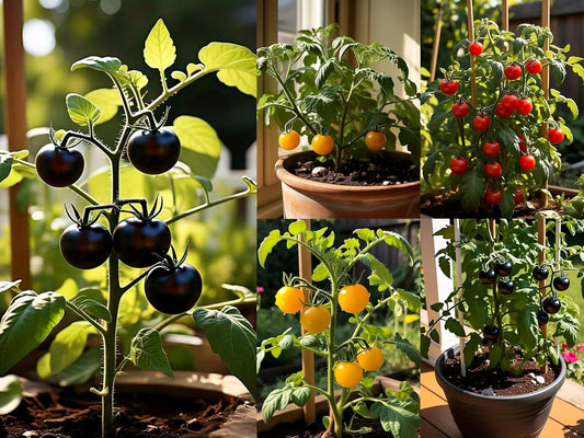 BlimBurn 150+ Pcs- Mini Cherry Tomato Seeds Combo Pack - Organic Seeds - Black, Red & Yellow. 50 Seed Each Variety. - Seeds Ville