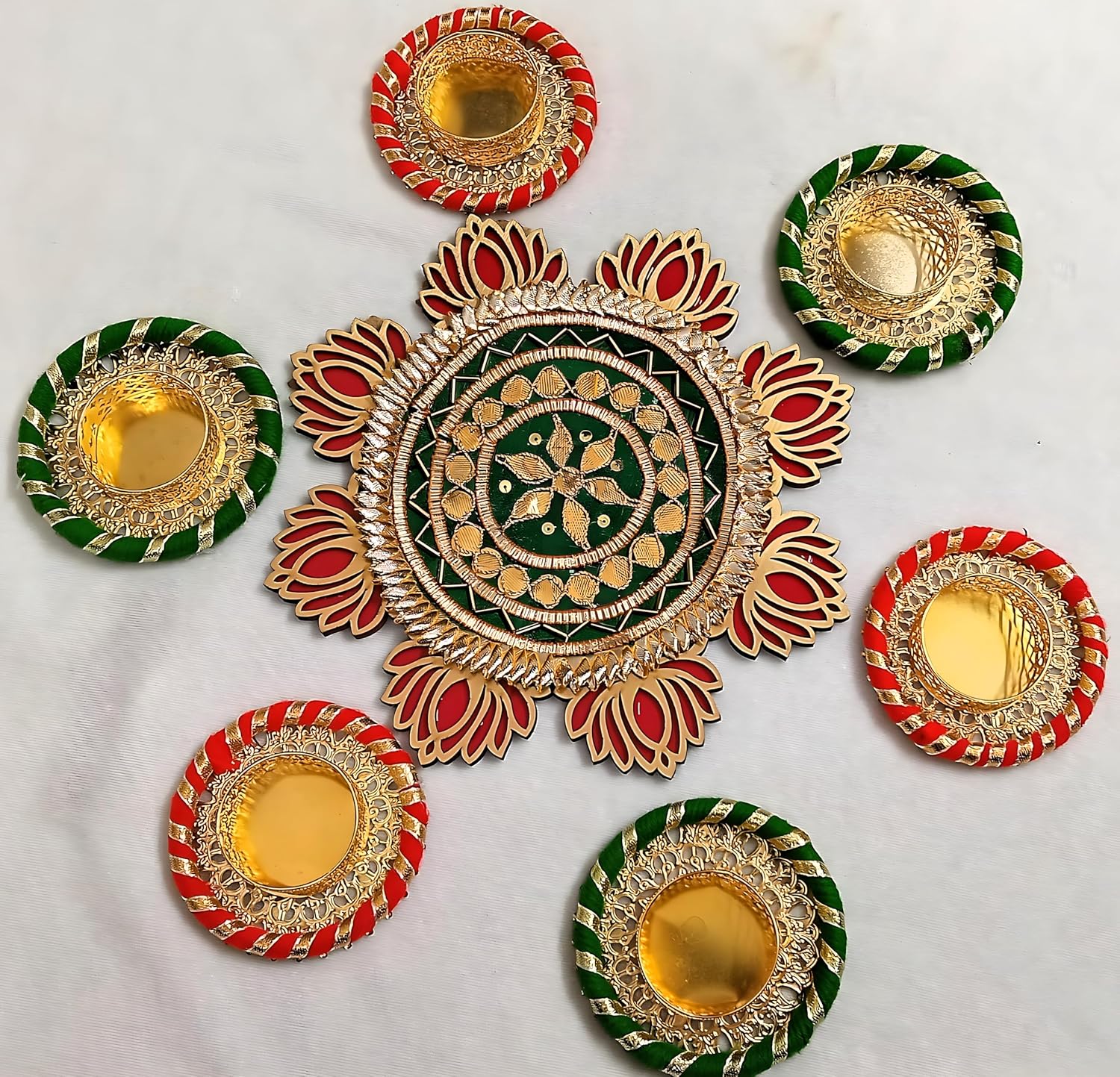 Divine Decors Tradiational Lotus Tealight Candle Holder Rangoli Set with Candles - Seeds Ville