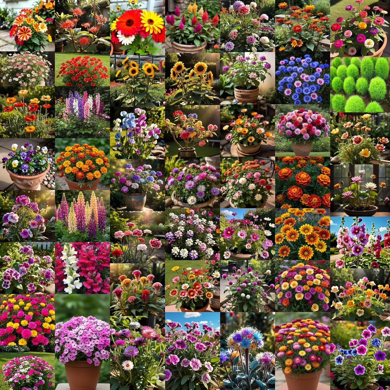 50 Varieties HYBRID Flower Seeds Combo - All Year Flower Seeds Combo Pack- 2100+ Pcs - Summer & Winter Flower Combo. - Seeds Ville
